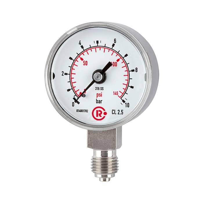 [102410] RIEGLER Standardmanometer, CrNi-Stahl, G 1/4 unten, 0 - 6,0 bar, Ø 40