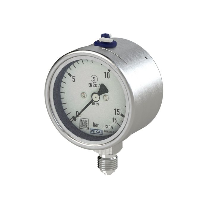 [102452] RIEGLER Mano, CrNi-Stahl, Sicherh., G 1/4 radial unten, 0-2,5 bar, Ø 63