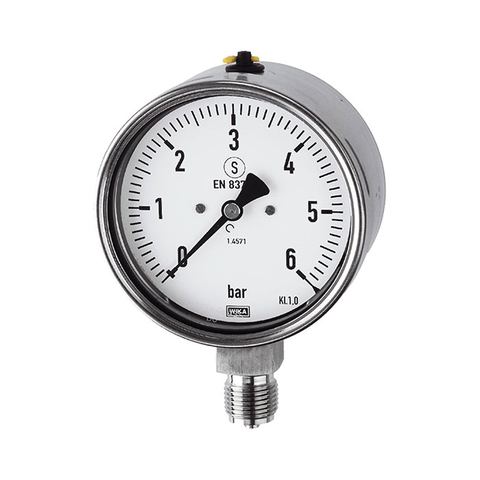 RIEGLER Mano, CrNi-Stahl, Sicherh., G 1/2 radial unten, 0-1,0 bar, Ø 100