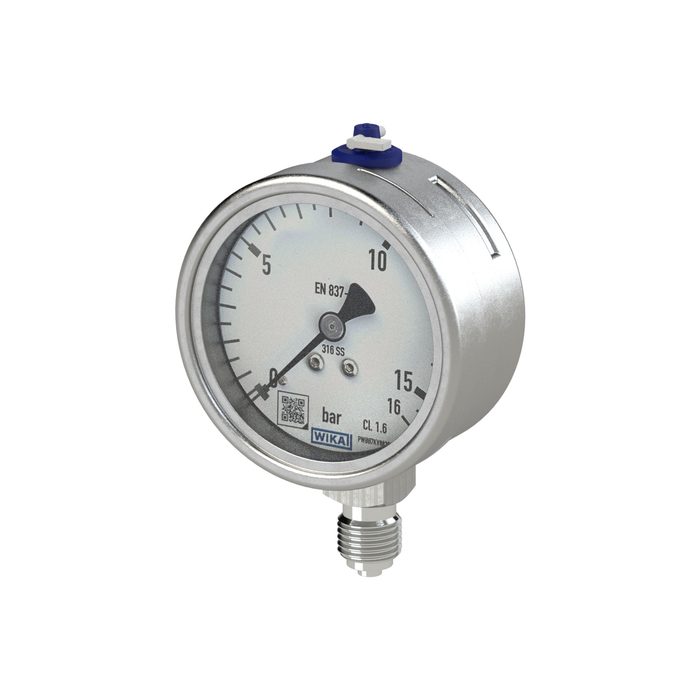 [102493] RIEGLER Manometer, CrNi-Stahl, G 1/2 radial unten, 0 - 2,5 bar, Ø 100