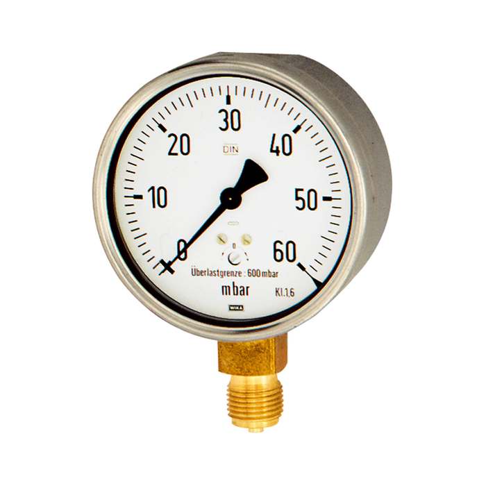 [102517] RIEGLER Kapselfedermanometer, Stahl, G 1/4 radial unten, 0-40 mbar, Ø 63