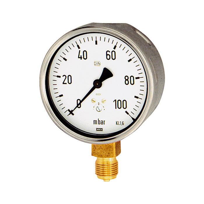 RIEGLER Kapselfedermanometer, G 1/4 radial unten, -160 / 0 mbar, Ø 63