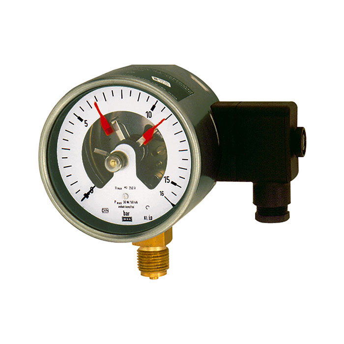 RIEGLER Kontaktmanometer, G 1/2 radial unten, Messber. -1/+1,5 bar, Ø 160