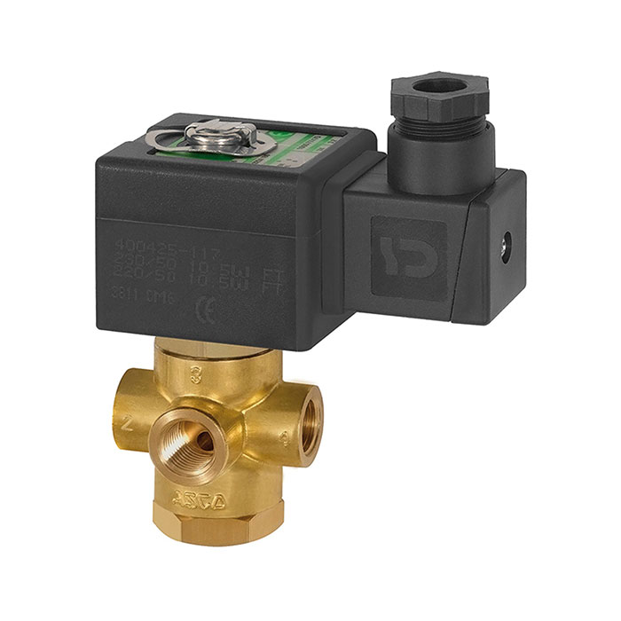 RIEGLER 3/2-Wege-MV.,MS,NC,direktg. 230 V,50-60 Hz,NBR,Rp 1/4, PN 0-6 bar