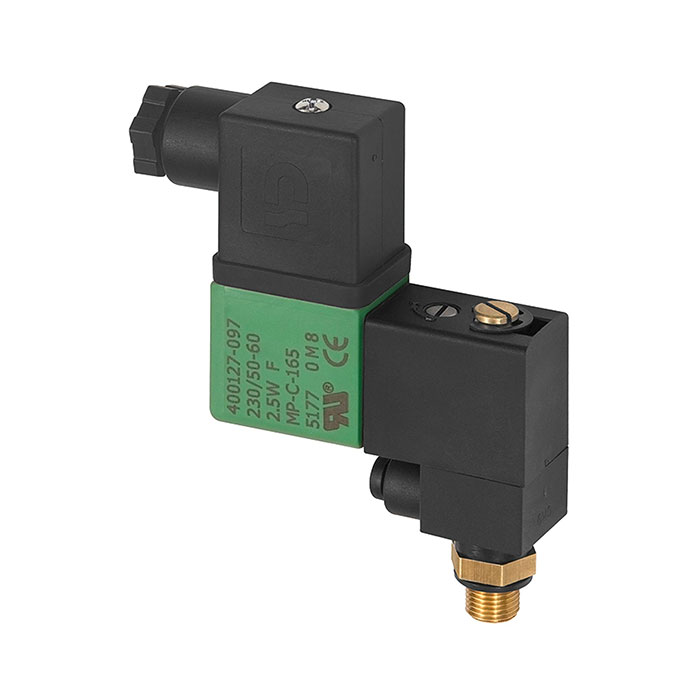 RIEGLER 3/2-Wege-Magnetventil, Banjo, NC, 230/50 V, G 1/8 AG, PN 10 bar