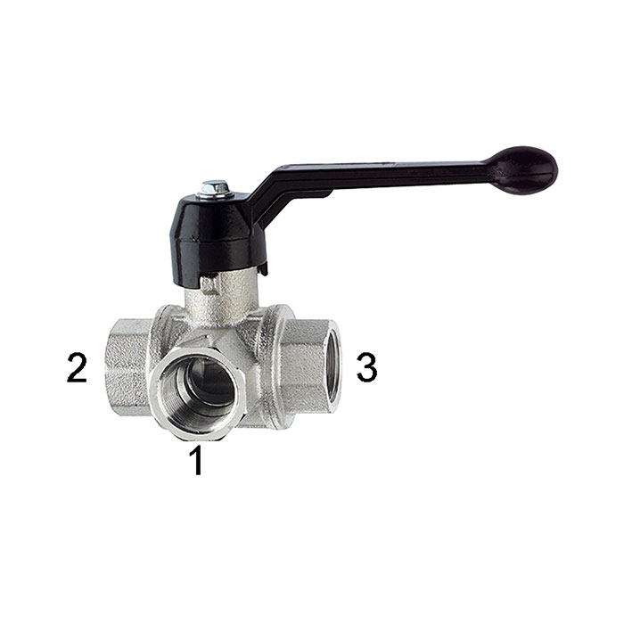 RIEGLER 3-Wege-Kugelhahn, Standard, L-Bohr., Messing vern., Rp 1/2, DN 15