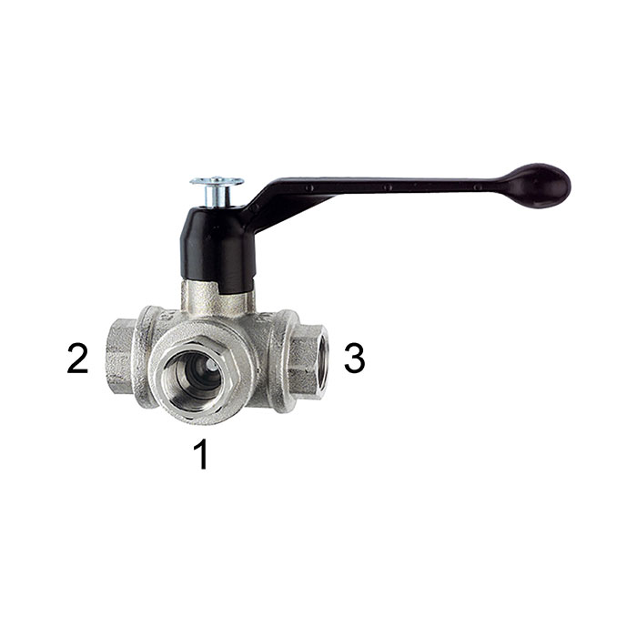 RIEGLER 3-Wege-Kugelhahn, L-Bohrung, Messing vernickelt, Rp 1 1/2, DN 40