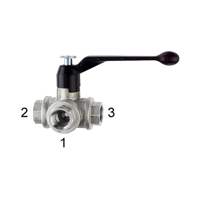 [103392] RIEGLER 3-Wege-Kugelhahn, T-Bohrung, Messing vernickelt, Rp 3/8, DN 10