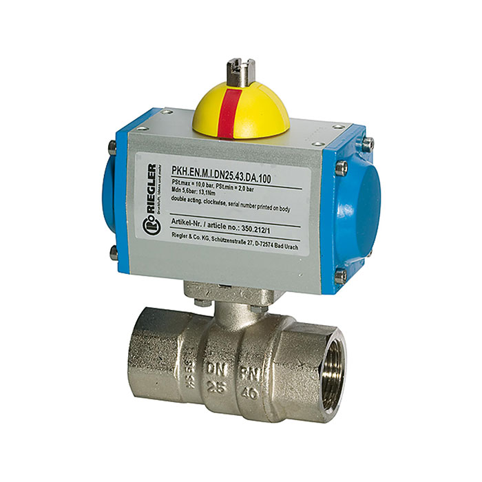RIEGLER Brass ball valve, Pneumat. actuation drive spring switching, Rp 3
