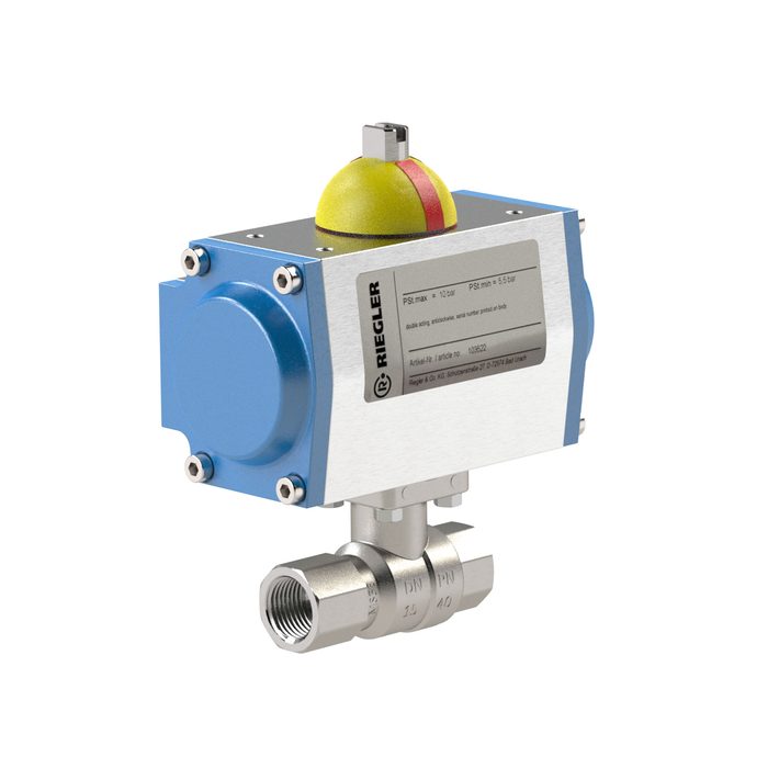 [103543] RIEGLER Brass ball valve, Pneumat. actuation drive spring opening, Rp 1
