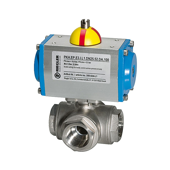 RIEGLER ES-Kuha, pneumat. Stellantrieb doppeltwirk., T-Bohrung T2, Rp 1