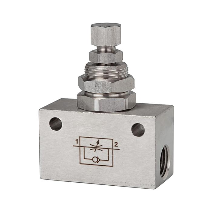 [103807] RIEGLER Throttle check valve, in block shape, Stainless steel, G 1/8