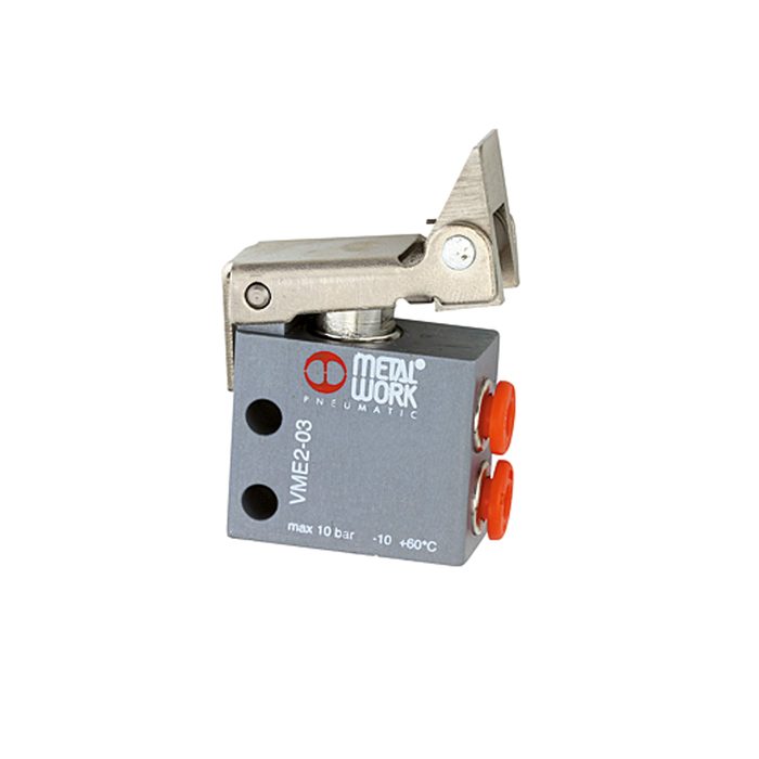 [106392] RIEGLER 3/2-way mini valve, Mechanical, Roller lever free Return M5 side