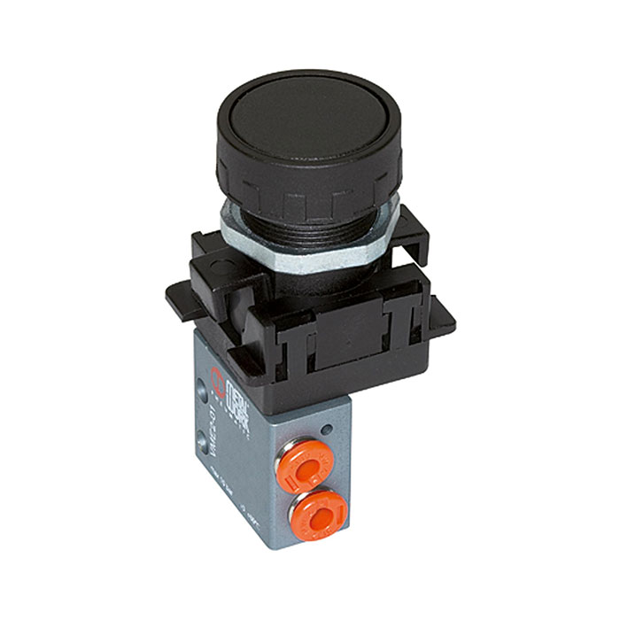 RIEGLER 3/2-way miniature valve, manual, Push button, NC, M5 side red