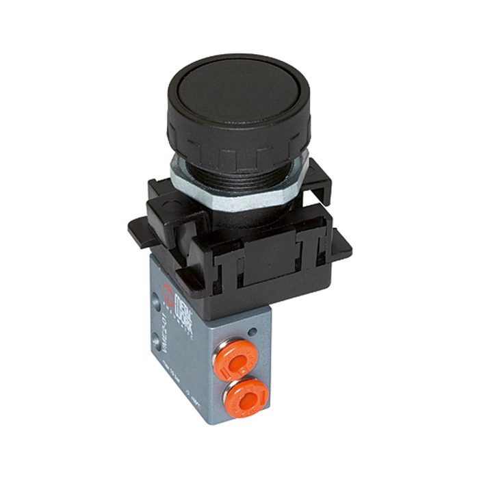 [106400] RIEGLER 3/2-way miniature valve, manual, Push button, NC, M5 side red