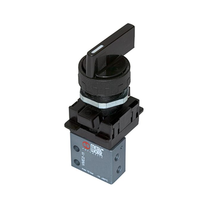 [106406] RIEGLER 3/2-way mini valve, manual, Rotating lever, NC monostable M5 side