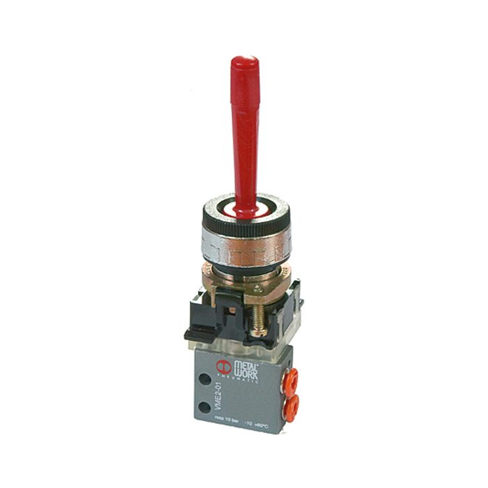 [106410] RIEGLER 3/2-way mini valve, manual, Manual lever, NC monostable M5 side