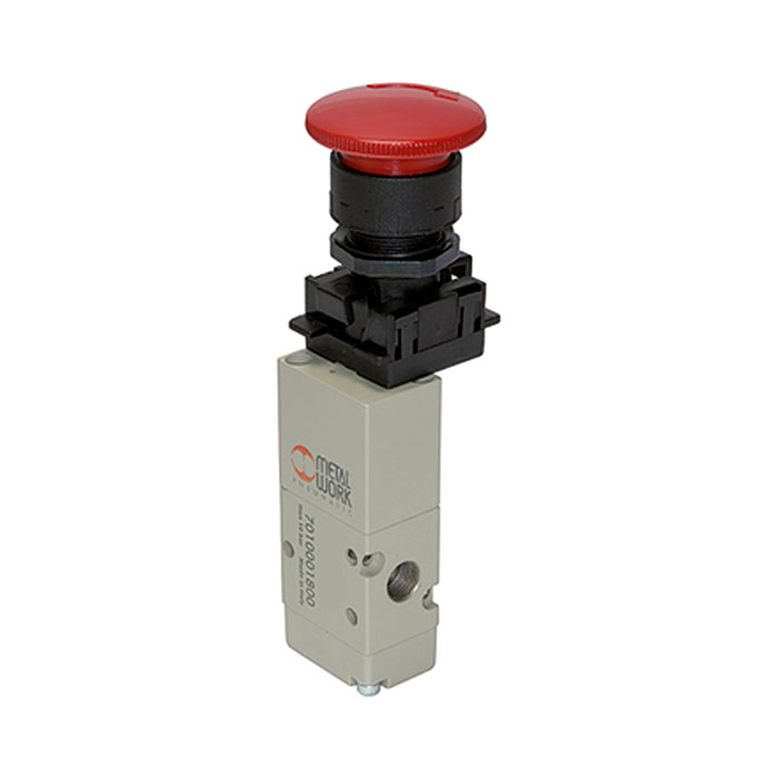 RIEGLER 3/2-way valve man. Palm button, emergency latch, NC, monost.G1/8
