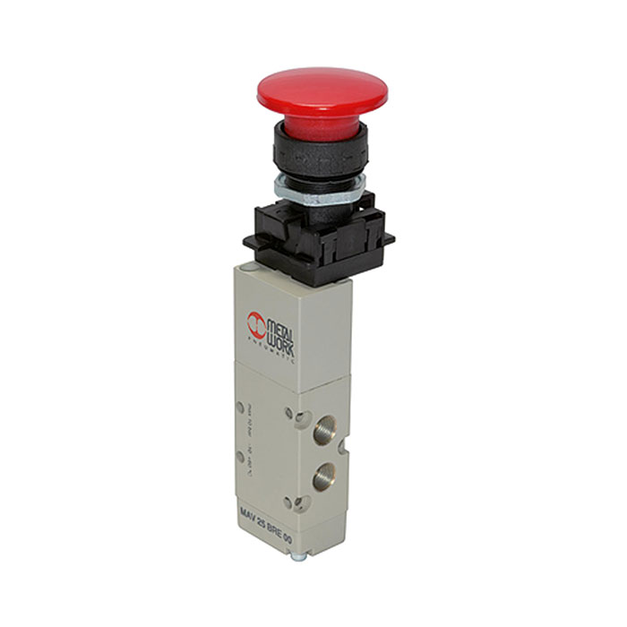 RIEGLER 5/2-Wegeventil, manuell, Pilztaster, monostabil, G 1/8
