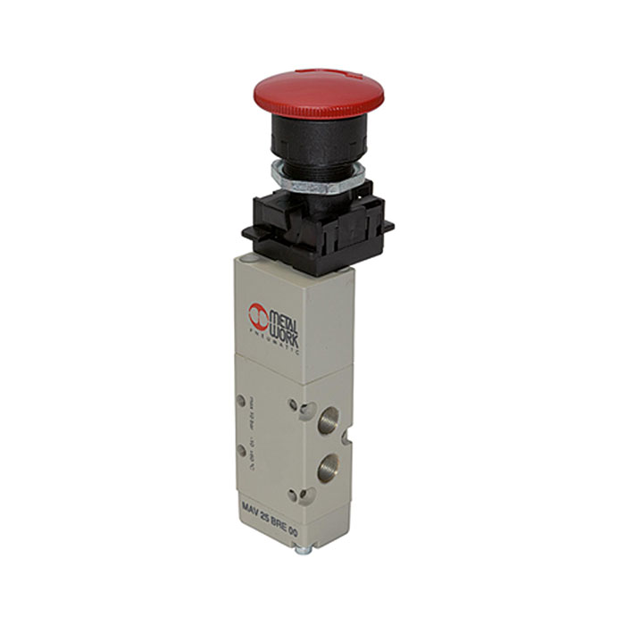 RIEGLER 5/2-way valve man. Palm button, emergency latch, monostable G1/8