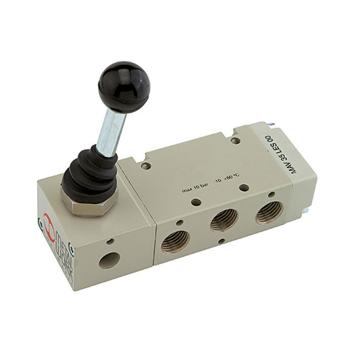 [106468] RIEGLER 5/2-Wegeventil, man. 90° Hebel monostabil G 1/2