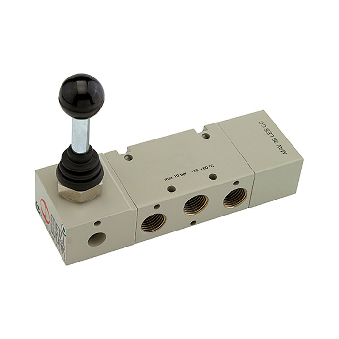 [106486] RIEGLER 5/3-way valve, man. 90° lever G1/2 mid-position exhausted, detent