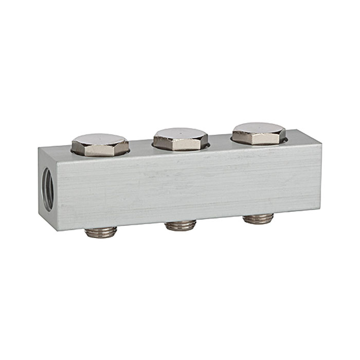 RIEGLER Supply strip for the way valves, with 3 valve positions, G 1/4