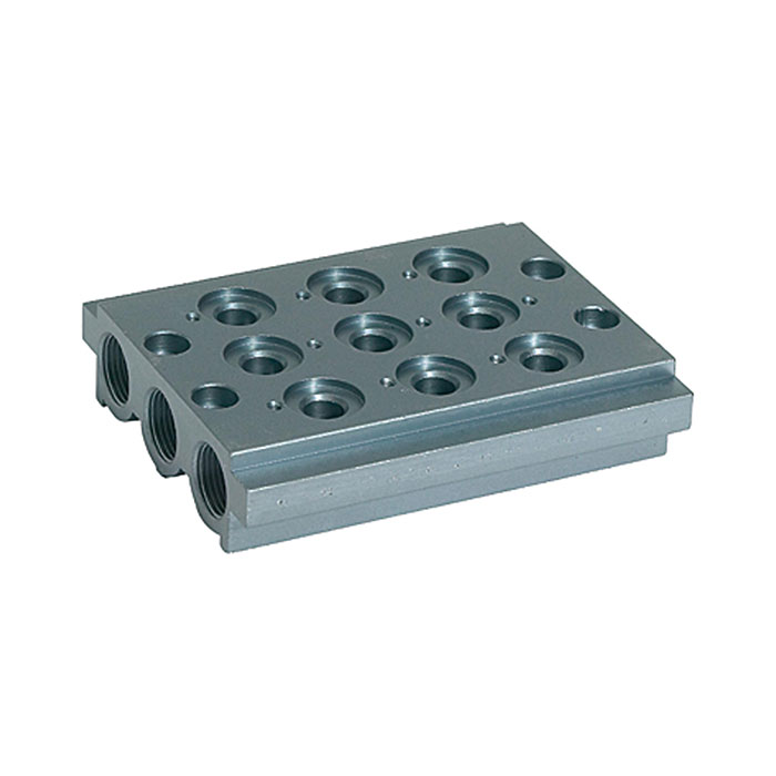 RIEGLER Multi-base plate for the way valves, 3 valve positions, G 1/8