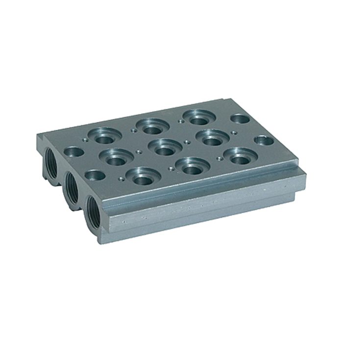 [106633] RIEGLER Multi-base plate for the way valves, 3 valve positions, G 1/4