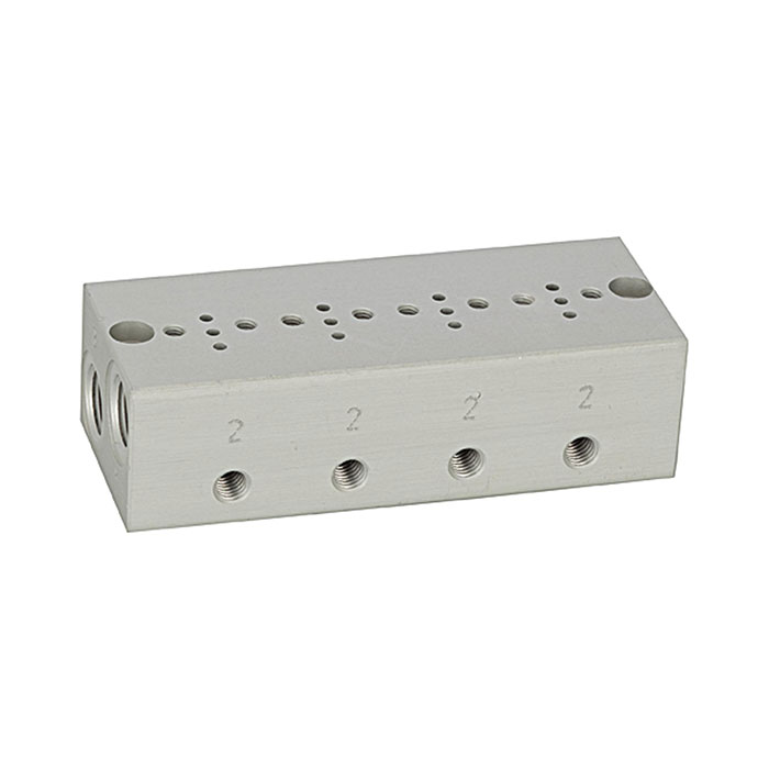 RIEGLER Series base plate 4-fold, M5 for mini solenoid valve 15 mm