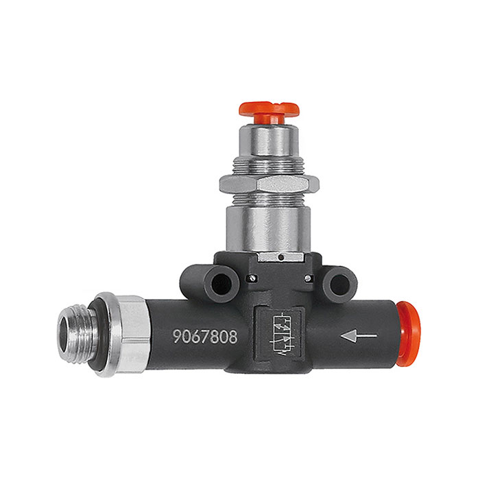 RIEGLER 3/2-way valve, pneumat., NC, hose-thread, G 1/4, hose Ø 8