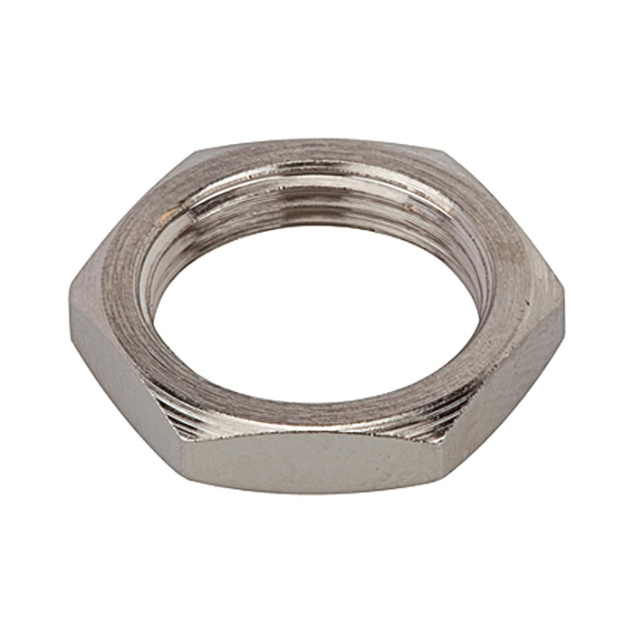 RIEGLER Sechskant-Gegenmutter, M12x0,75, Messing vernickelt