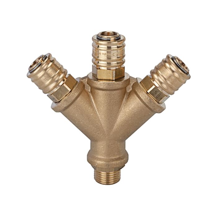 [107266] RIEGLER Distributor with 3 quick-connect couplings I.D. 7.2, G 1/2 ET