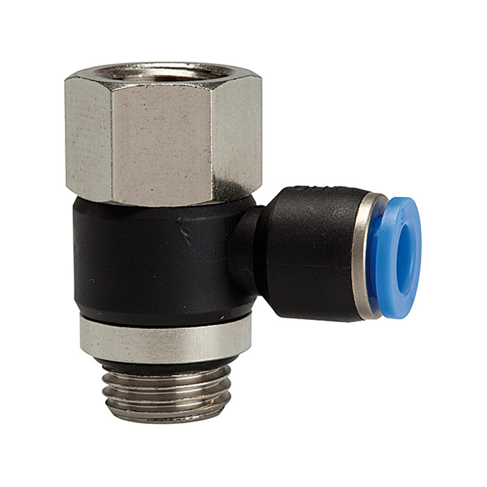 RIEGLER Push-in L-fitting »Blue Series«, rotating, M5 i./o.