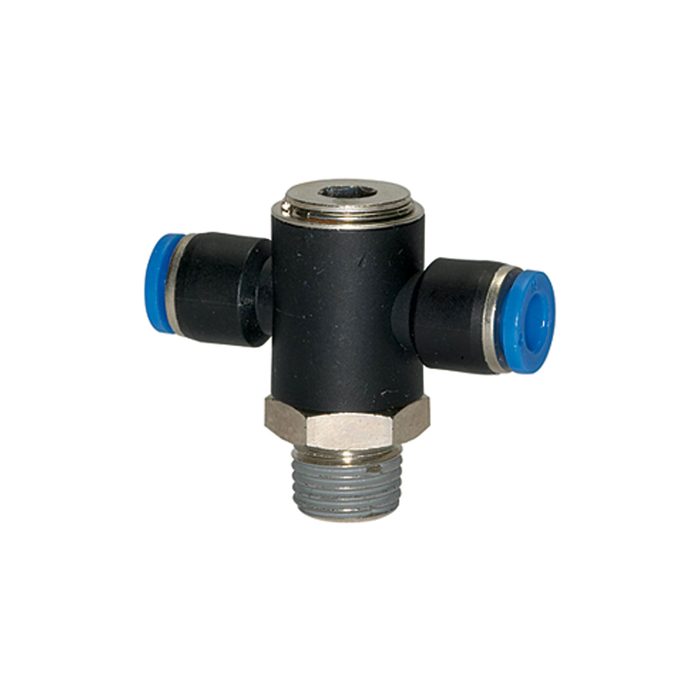 [109574] RIEGLER T-Steckverschraubung »Blaue Serie«, drehbar, R 1/8 außen, Ø 6 mm