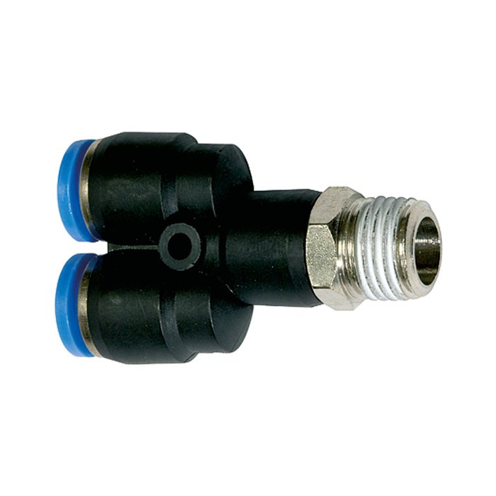 [109614] RIEGLER Y-Steckverschraubung »Blaue Serie«, drehbar, R 1/4 außen, Ø 12 mm