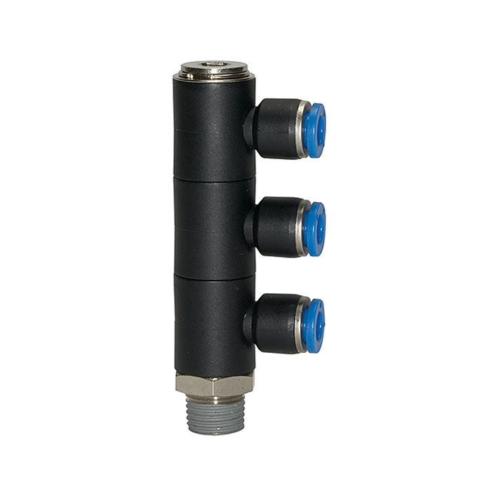 RIEGLER L-Mehrfachverteiler »Blaue Serie«, 3-fach drehbar, R 1/4 a. Ø10mm
