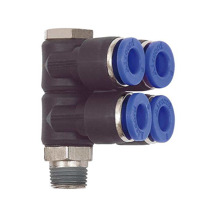 [109707] RIEGLER L-multi-distributor »Blue Series«, 4-fold, rotating, R 1/4 o.