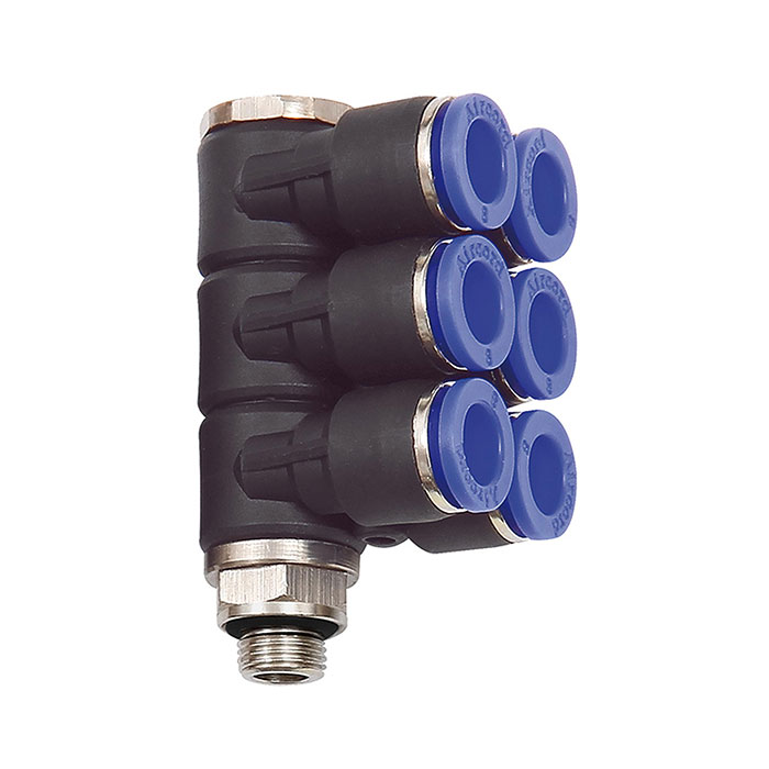 [109716] RIEGLER L-multi-distributor »Blue Series«, 6-fold, rotating, G 3/8 o.