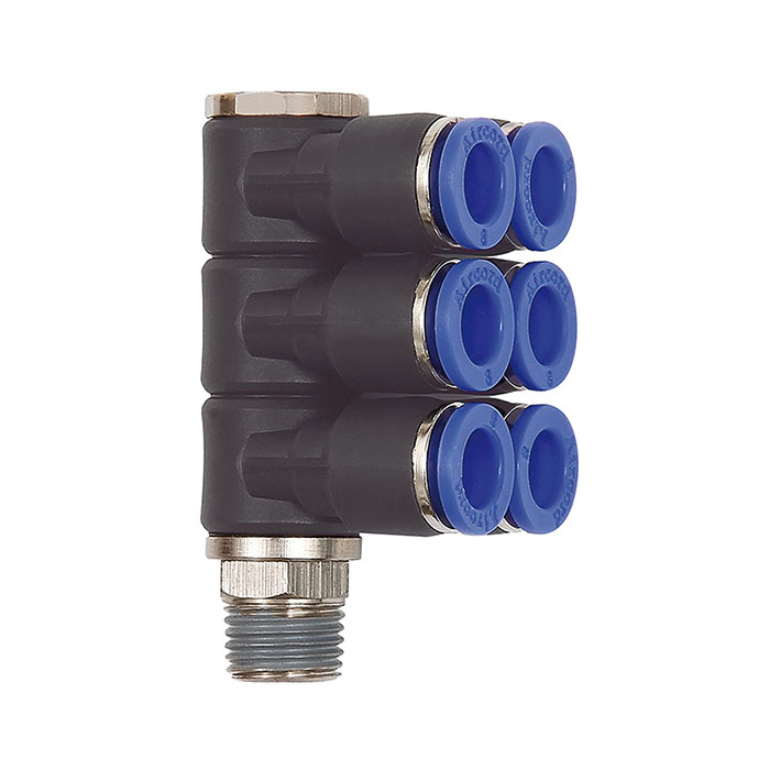RIEGLER L-multi-distributor »Blue Series«, 6-fold, rotating, R 1/2 o.