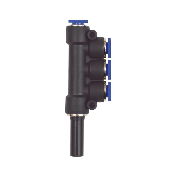 [109910] RIEGLER T multi-distributor, Plug nipple 8 mm »Blue Series«, 3-fold
