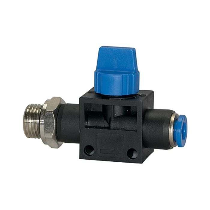 [110076] RIEGLER Blocking valve »Blue Series«, Plug connector, G 1/8 o., hose Ø 8