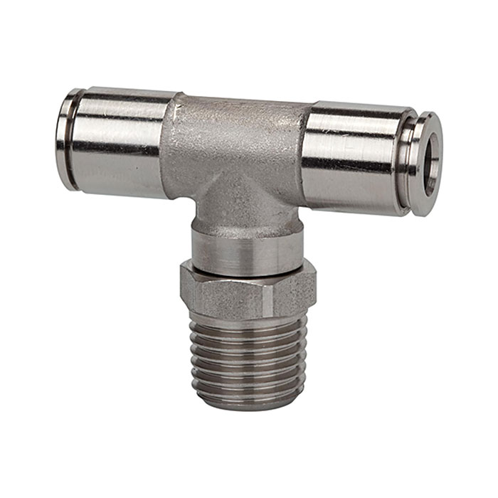 RIEGLER Push-in T-fitting, rotating, R 1/4 o., for hose exterior Ø 8 mm