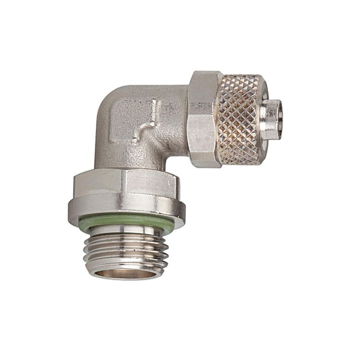 [110561] RIEGLER Angled screw-in fitting, rotating, G 1/4 o., for hose 10/8 mm