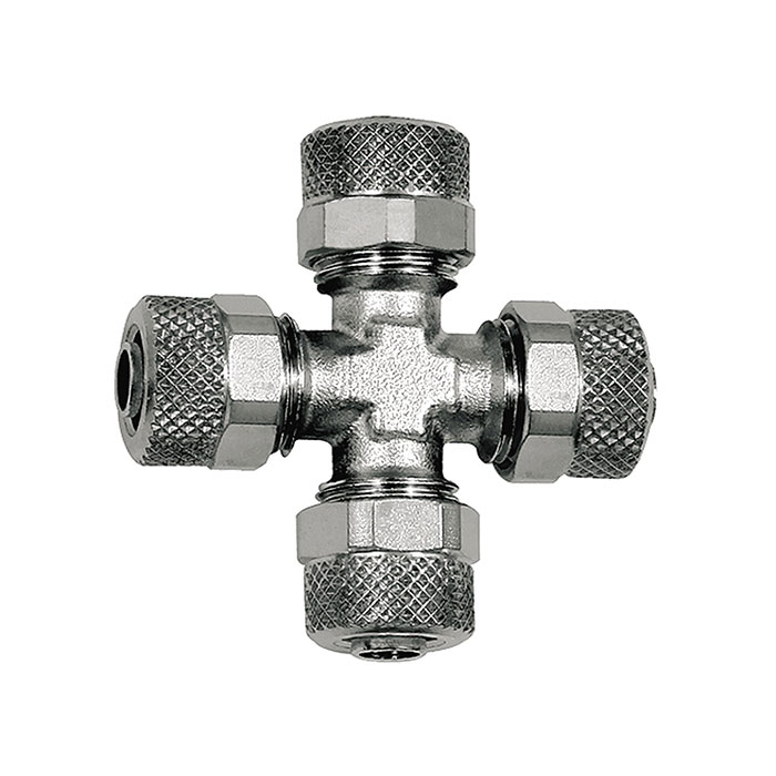 RIEGLER Kreuzverbindung, für Schlauch 10/8 mm, SW 12, Messing vernickelt