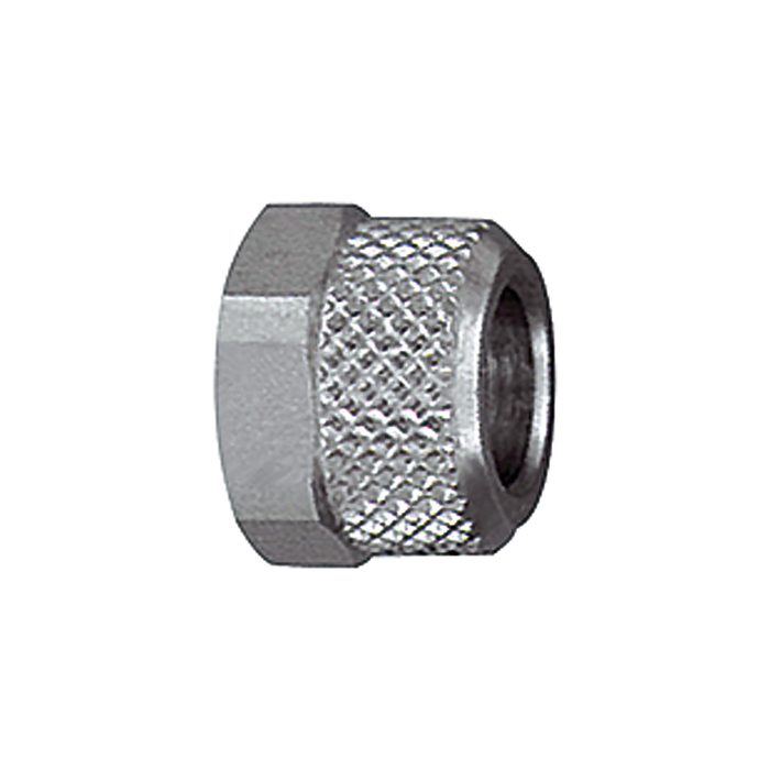 [110642] RIEGLER Coupling nut, M8x0.5, for hose 6/4, AF 9, nickel-plated brass