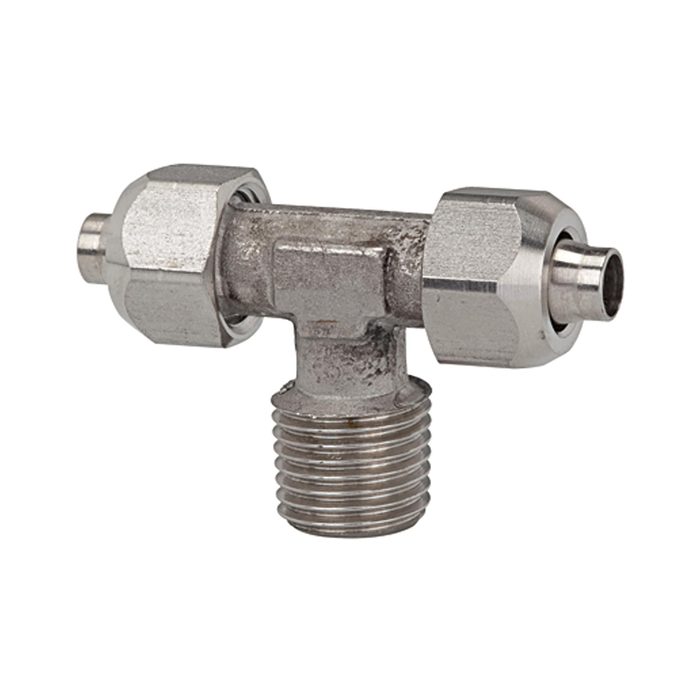 [110702] RIEGLER T screw-in fitting, R 1/8 o., for hose 6/4 mm, AF 12/10