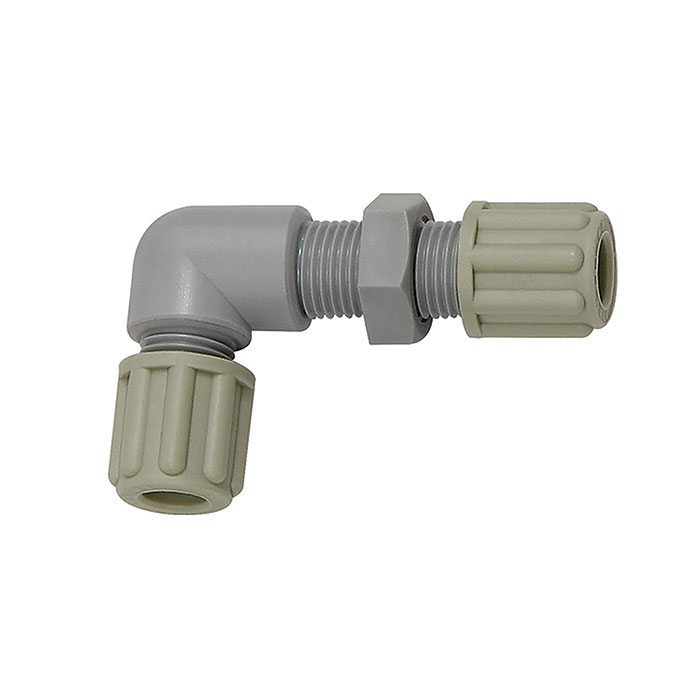 RIEGLER Angled bulkhead connector, M10x1, for hose 4/6 mm, AF 14, PA