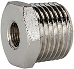 RIEGLER Reduziernippel, R 3/8 a., G 1/4 i., SW 17, Messing vernickelt