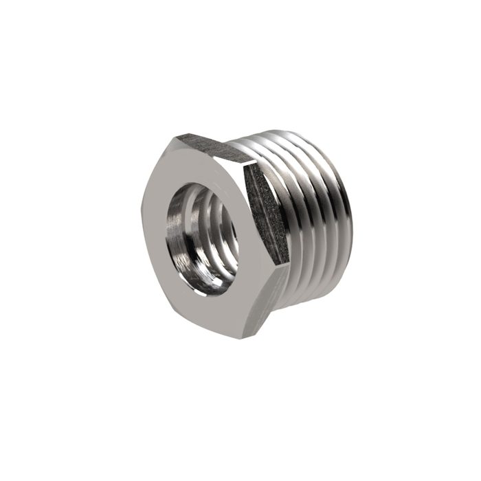 [111620] RIEGLER Reducing nipple short, G 1/8 o., M5 i., AF 14, Stainless steel